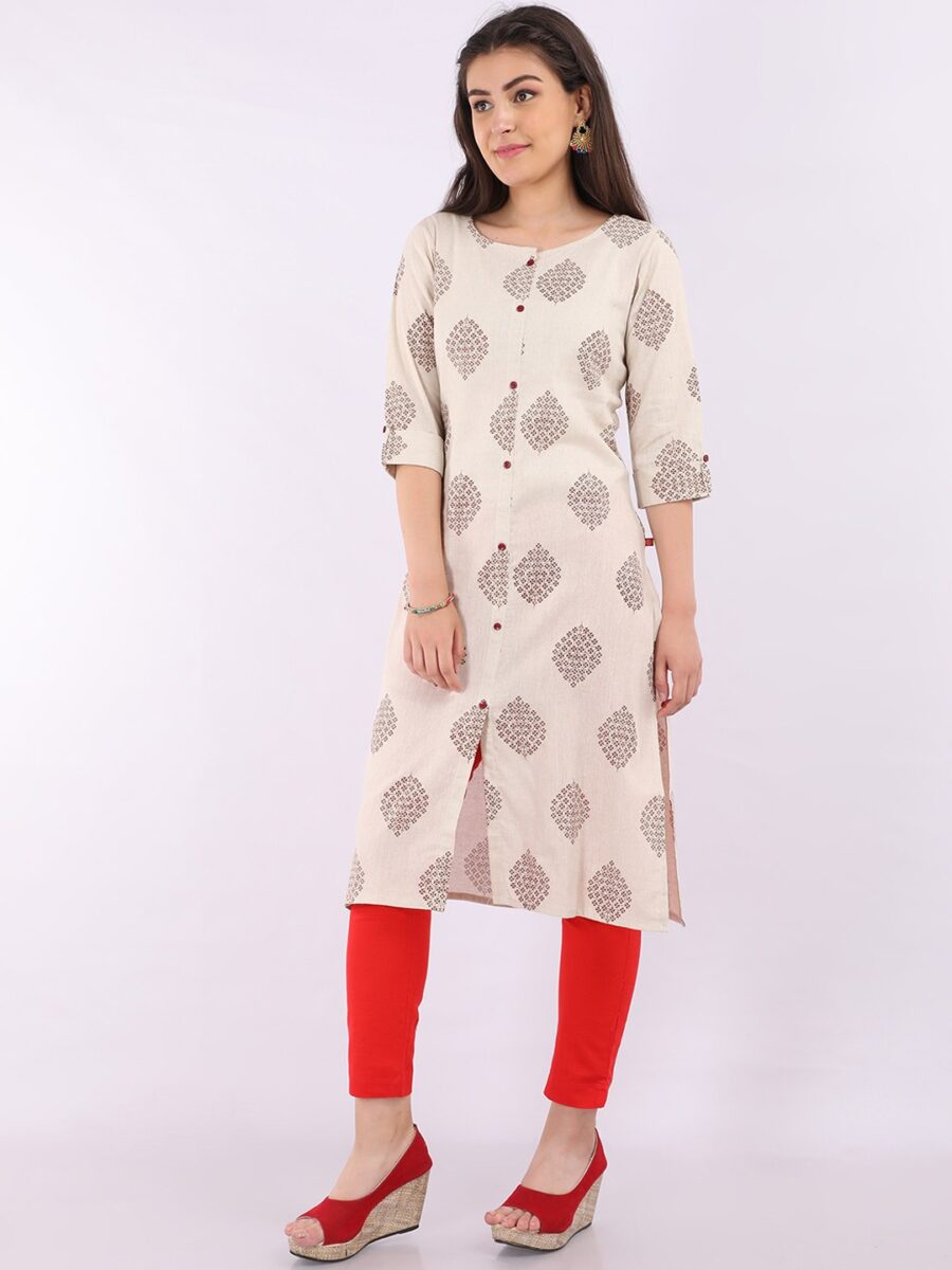 Marcia off white Printed cotton Long Kurta - Image 4
