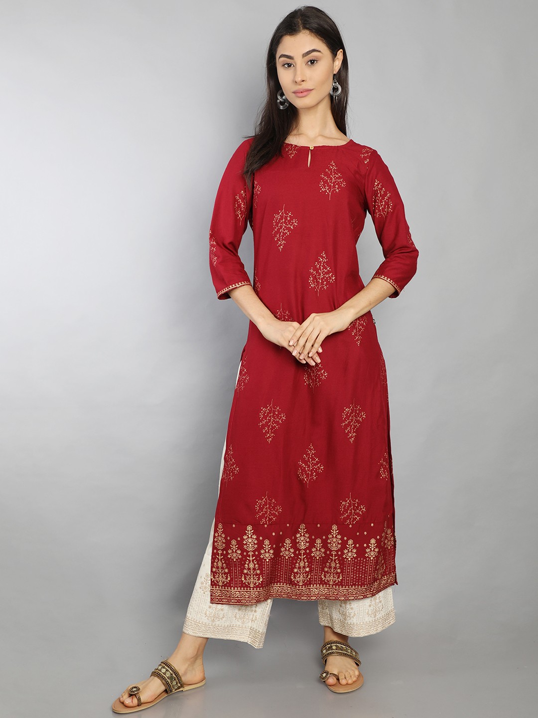 Marcia maroon printed rayon kurta set - Image 7