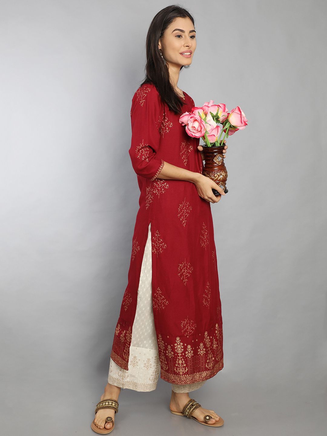 Marcia maroon printed rayon kurta set - Image 6