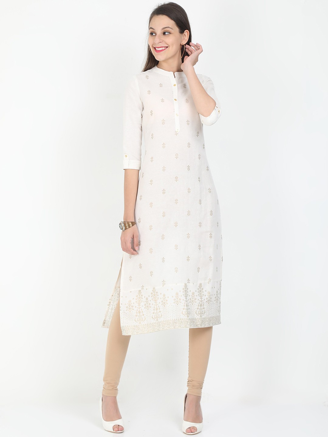 Marcia white printed rayon Long Kurta - Image 2