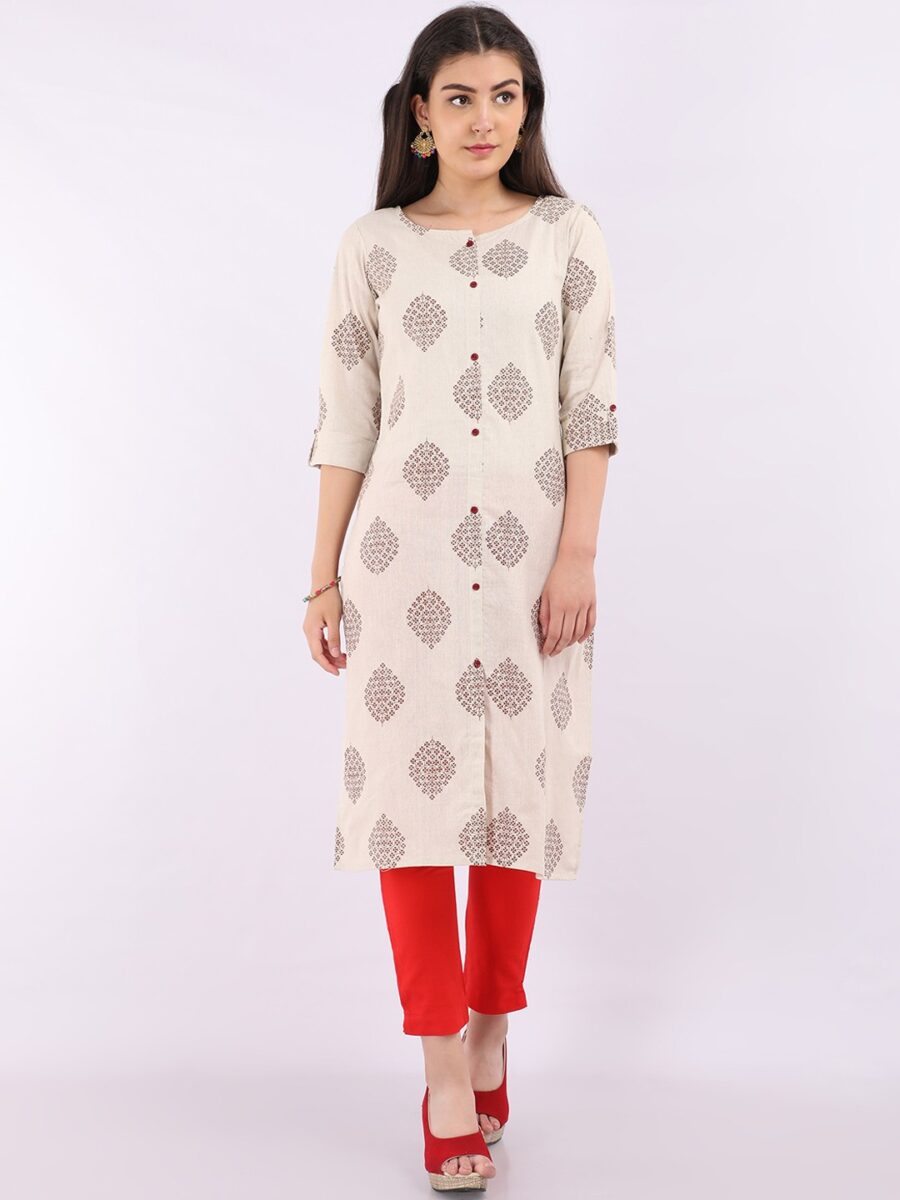 Marcia off white Printed cotton Long Kurta - Image 7