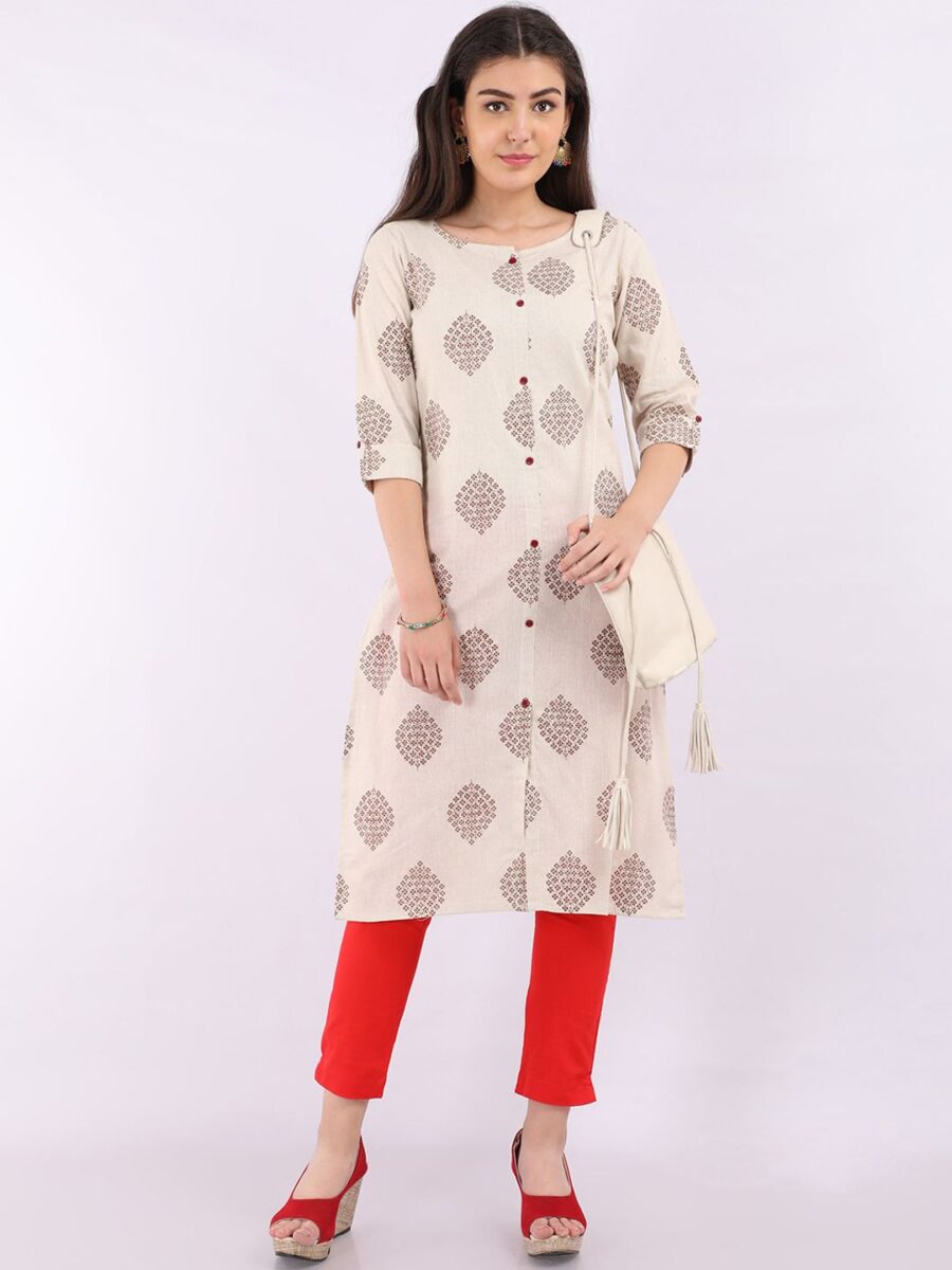 Marcia off white Printed cotton Long Kurta