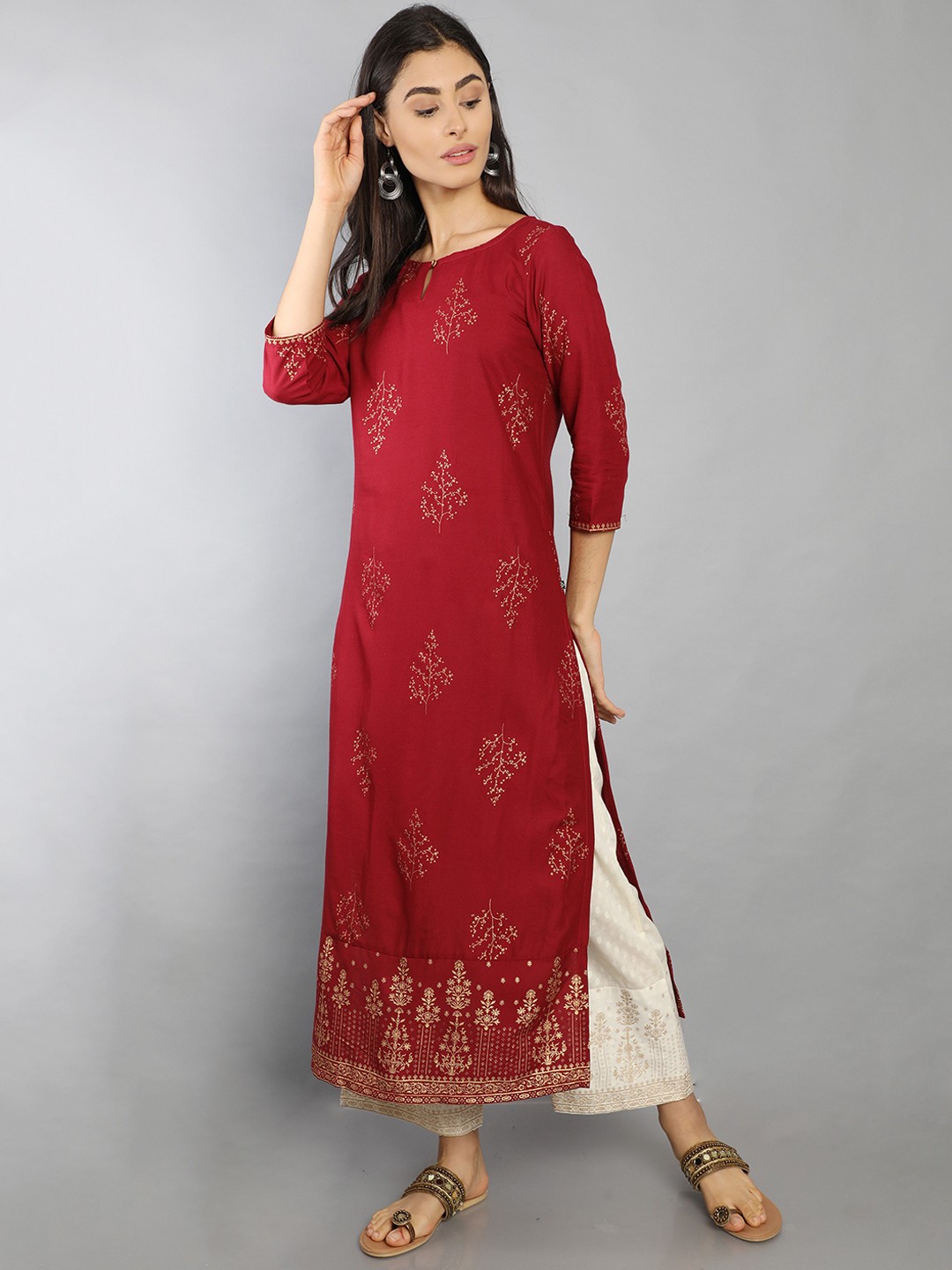 Marcia maroon printed rayon kurta set