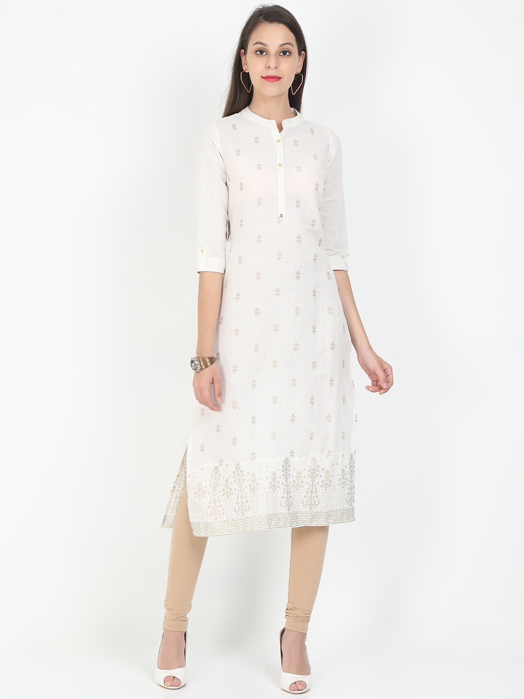 Marcia white printed rayon Long Kurta