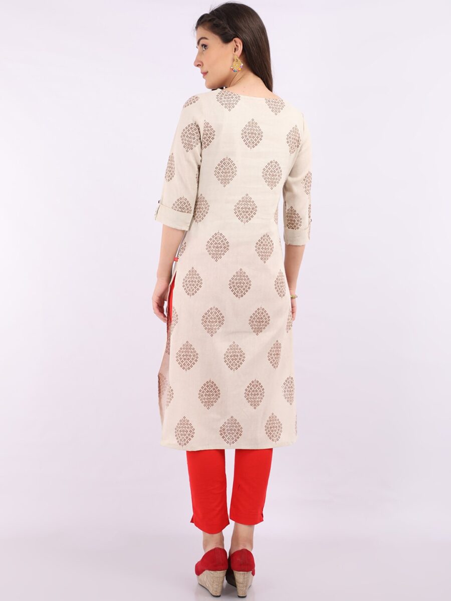 Marcia off white Printed cotton Long Kurta - Image 3