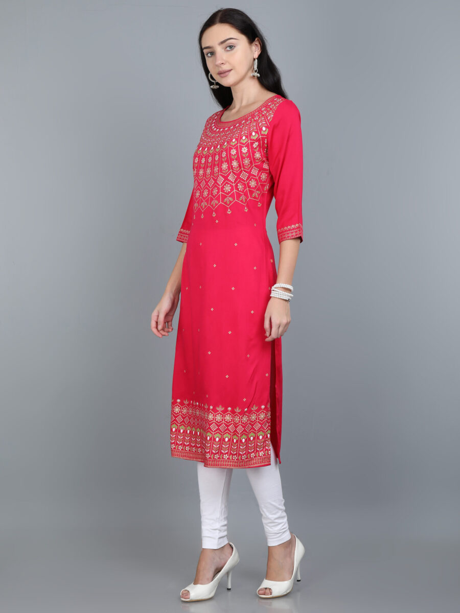 Marcia Pink Printed Rayon Long Kurta - Image 5
