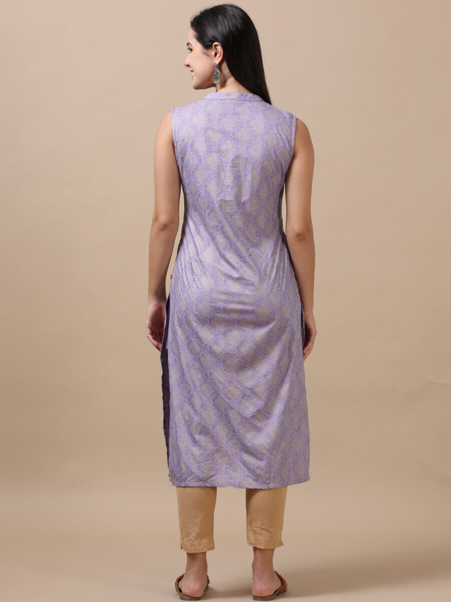 Marcia Lavender Printed Rayon Straight Long Kurta - Image 5