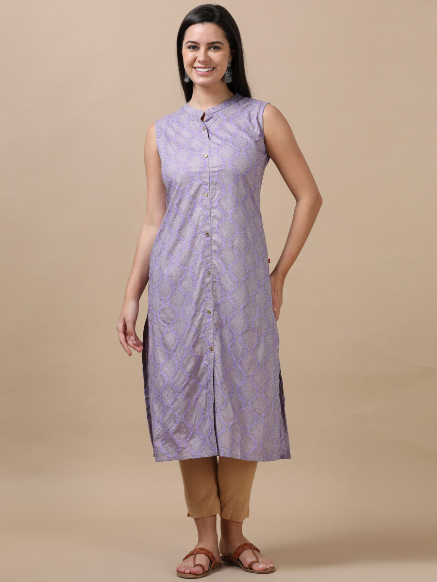 Marcia Lavender Printed Rayon Straight Long Kurta