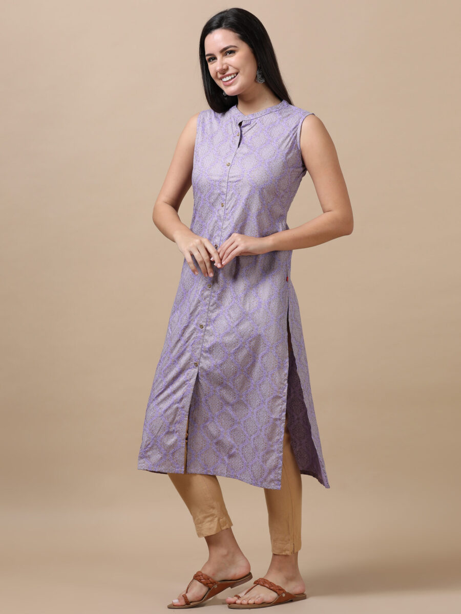 Marcia Lavender Printed Rayon Straight Long Kurta - Image 2