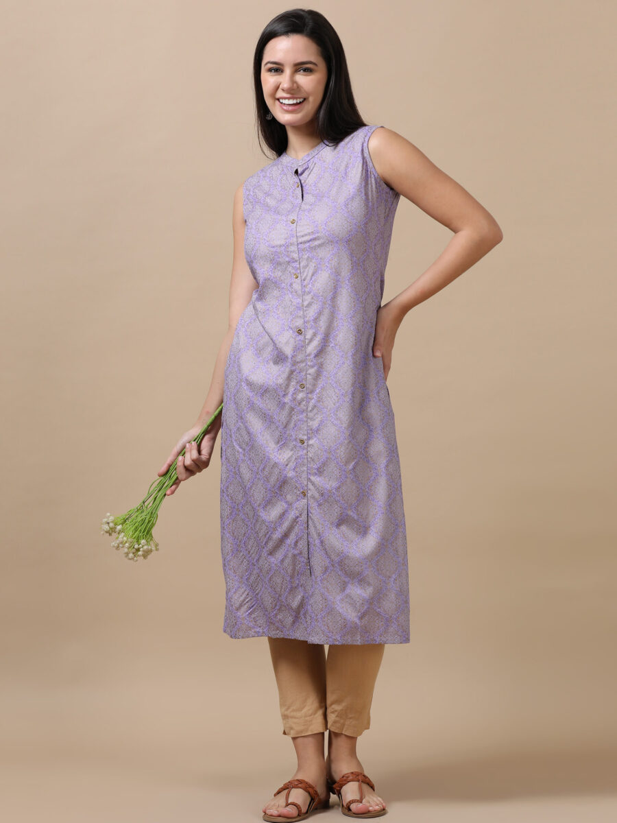 Marcia Lavender Printed Rayon Straight Long Kurta - Image 6