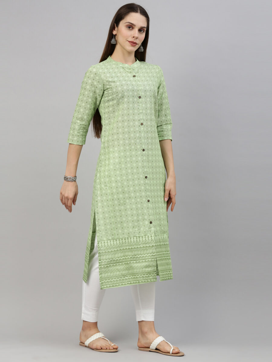 Marcia Green Printed Cotton Straight Long Kurta - Image 6