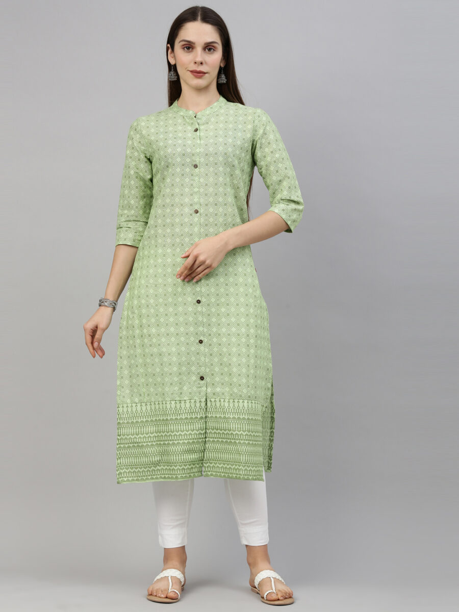 Marcia Green Printed Cotton Straight Long Kurta - Image 7