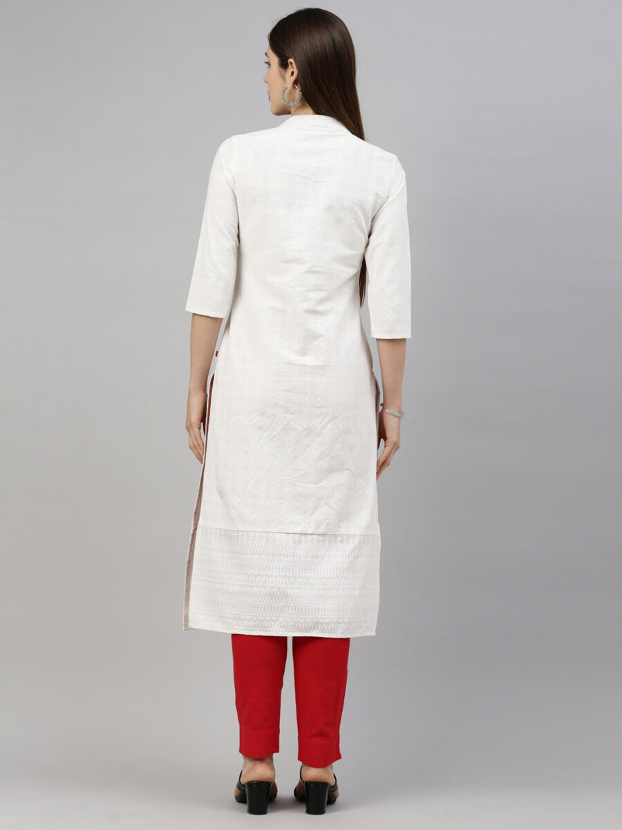Marcia White Printed Cotton Straight Long Kurta - Image 2