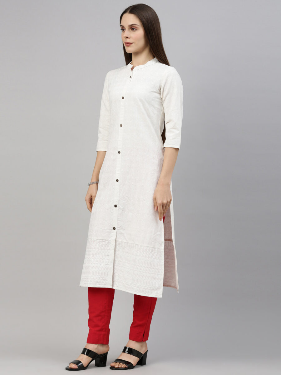 Marcia White Printed Cotton Straight Long Kurta - Image 5