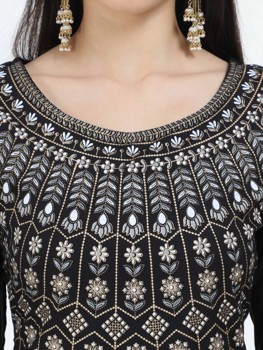 Marcia Black Printed Cotton Straight Long Kurta - Image 3