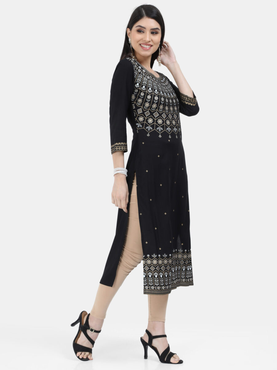 Marcia Black Printed Cotton Straight Long Kurta - Image 6