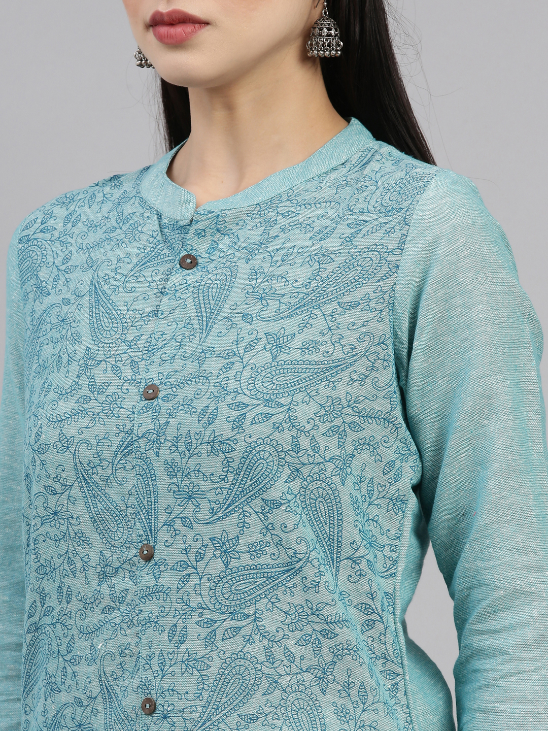 Marcia Blue Printed Cotton Straight Long Kurta - Image 3