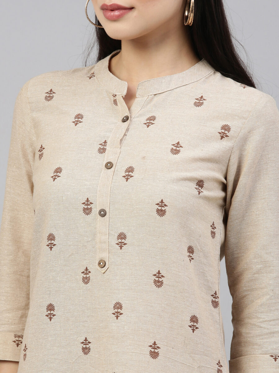 Marcia Beige Printed Cotton Straight Kurta Set - Image 3