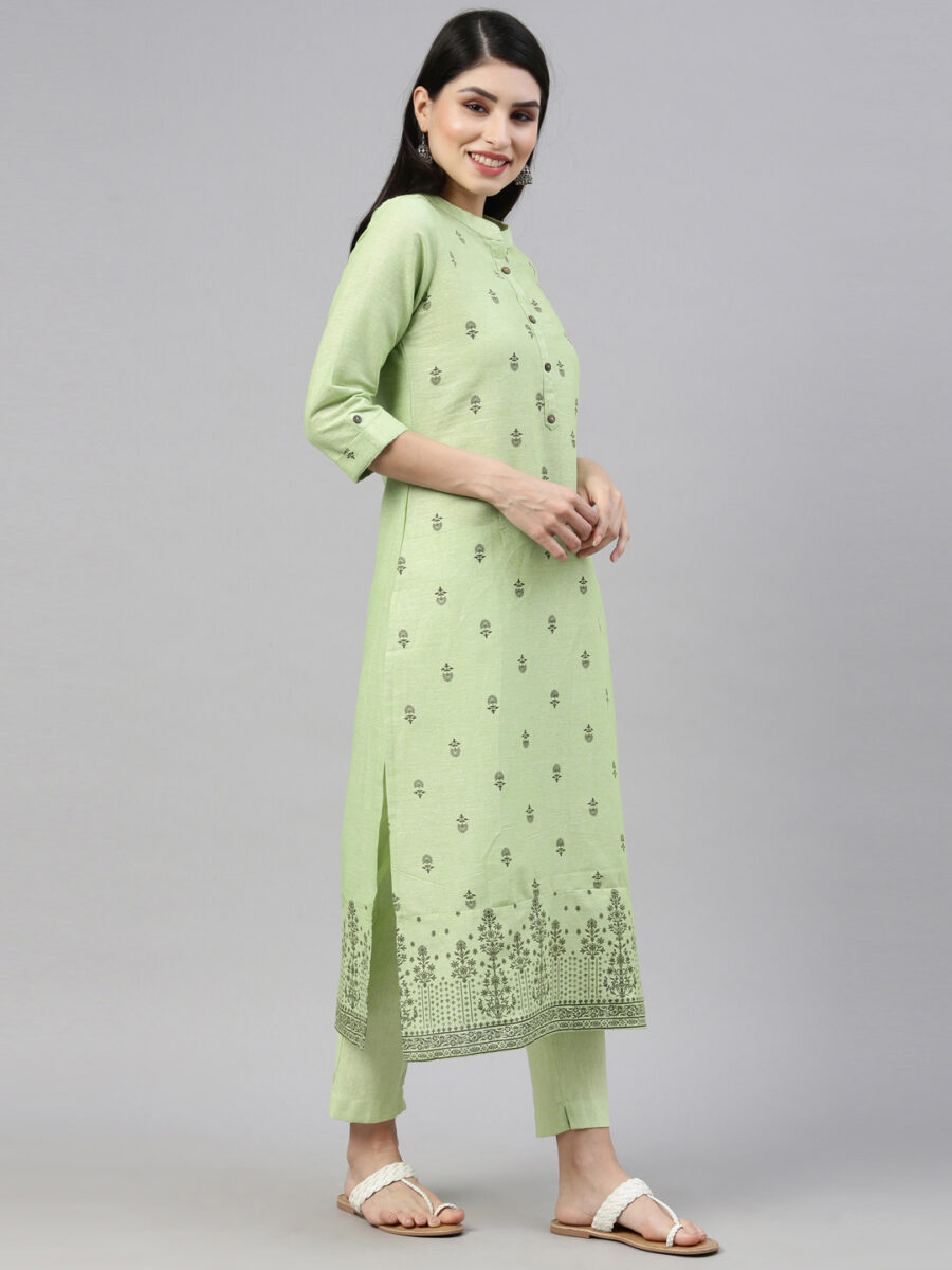 Marcia Green Printed Cotton Straight Kurta Set - Image 6