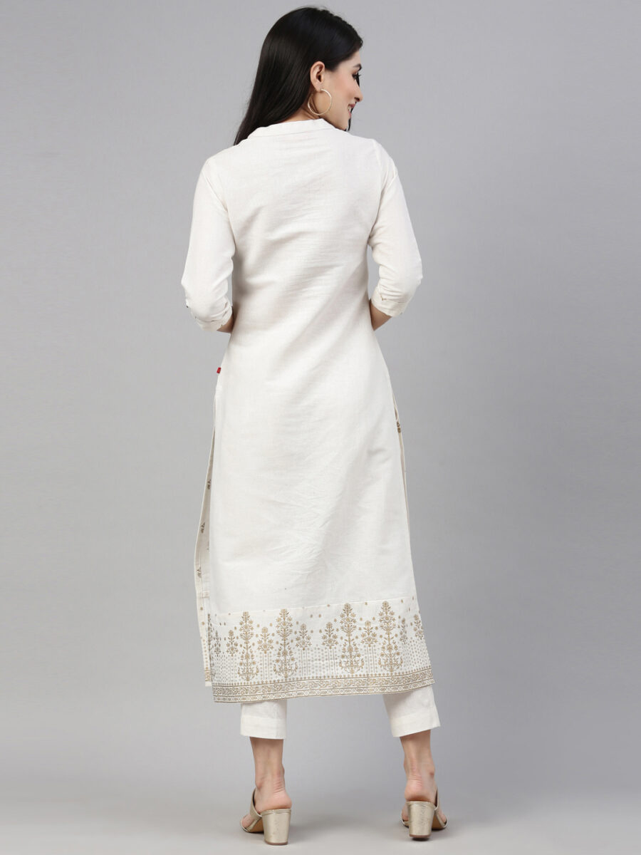 Marcia White Printed Cotton Straight Kurta Set - Image 2