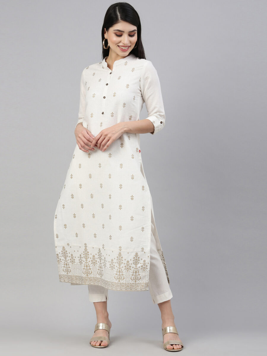Marcia White Printed Cotton Straight Kurta Set - Image 4