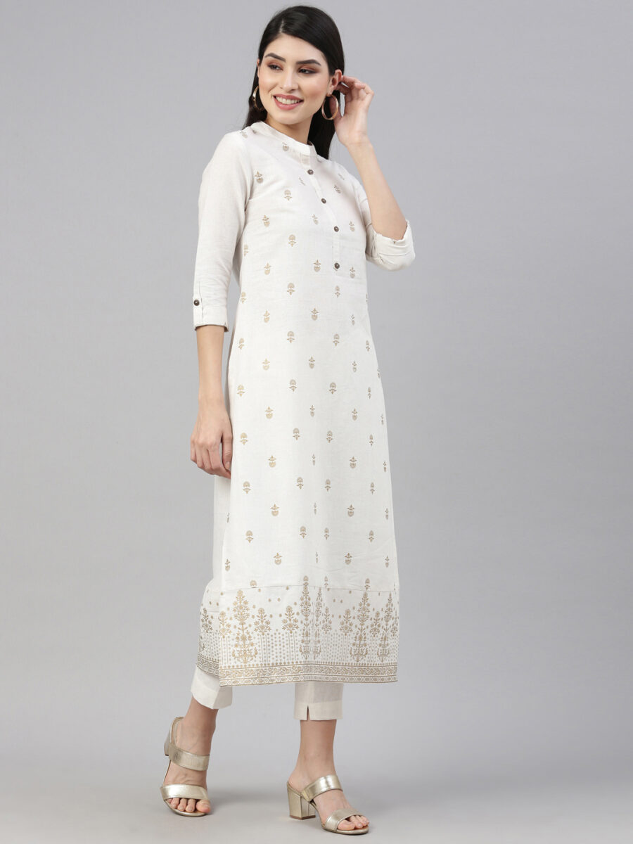 Marcia White Printed Cotton Straight Kurta Set - Image 6