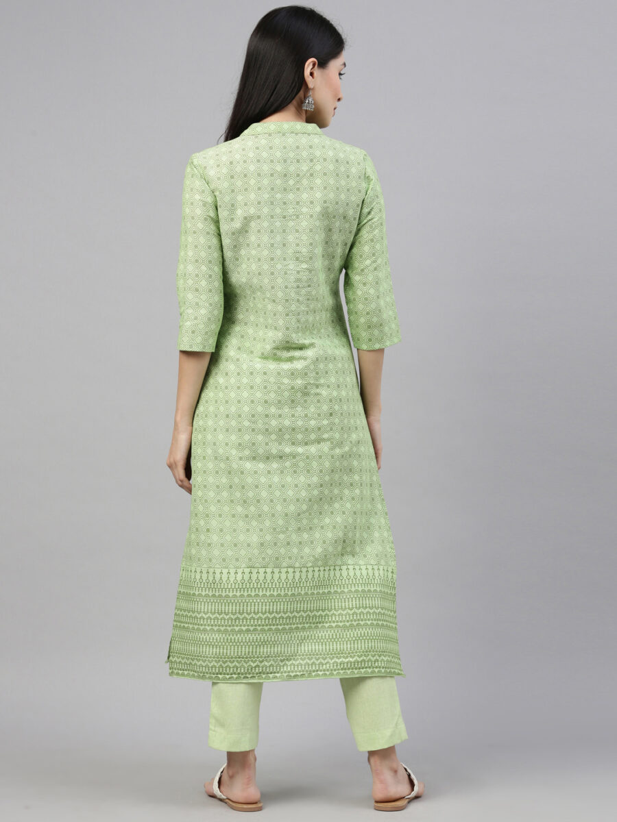Marcia Green Printed Cotton Straight Kurta Set - Image 2