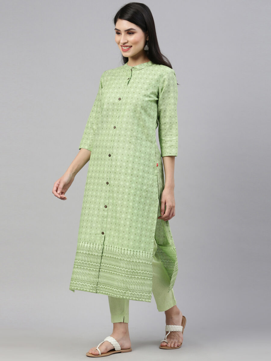 Marcia Green Printed Cotton Straight Kurta Set - Image 5