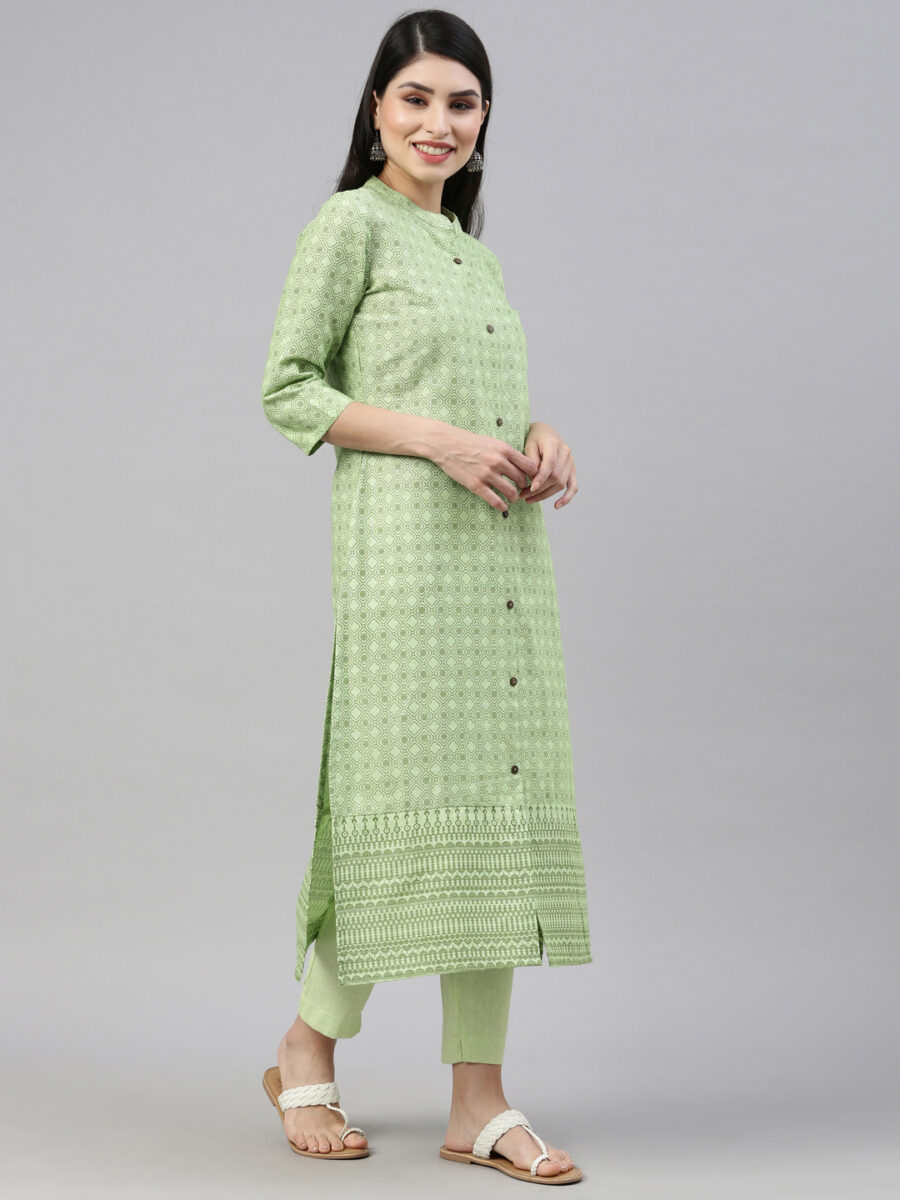 Marcia Green Printed Cotton Straight Kurta Set - Image 6