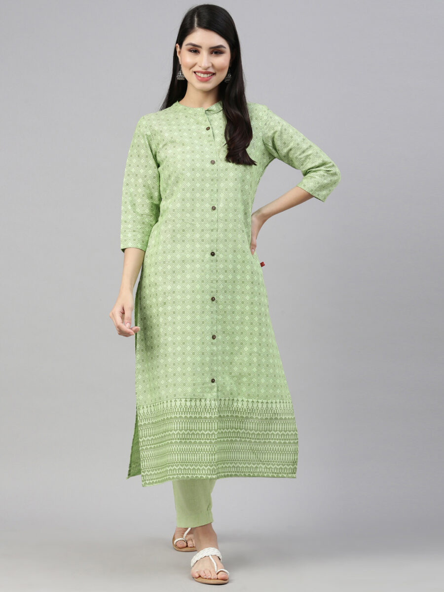 Marcia Green Printed Cotton Straight Kurta Set