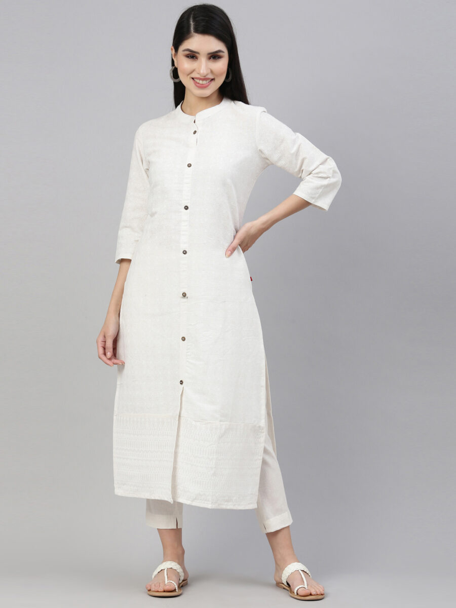 Marcia White Printed Cotton Straight Kurta Set - Image 4