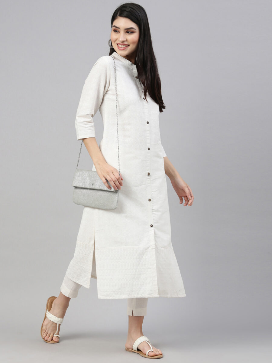 Marcia White Printed Cotton Straight Kurta Set
