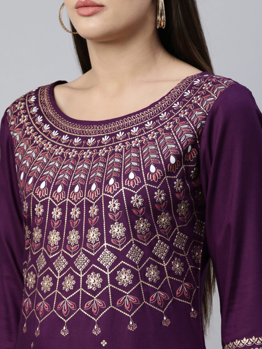 Marcia Purple Printed Rayon Straight Kurta - Image 3