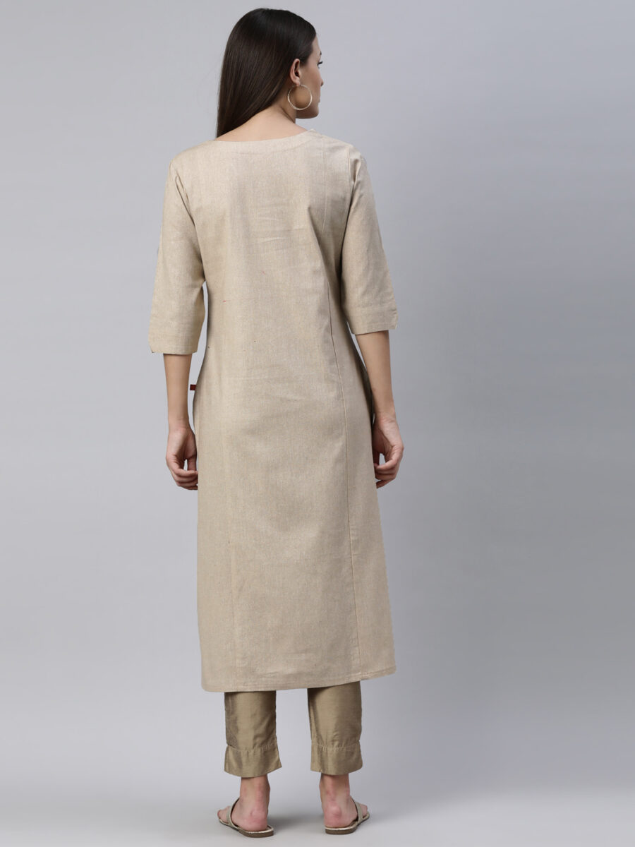 Marcia Beige Printed Cotton Straight Kurta - Image 2