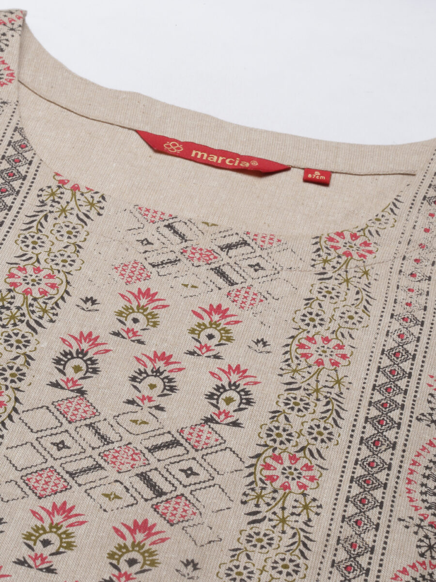 Marcia Beige Printed Cotton Straight Kurta - Image 7