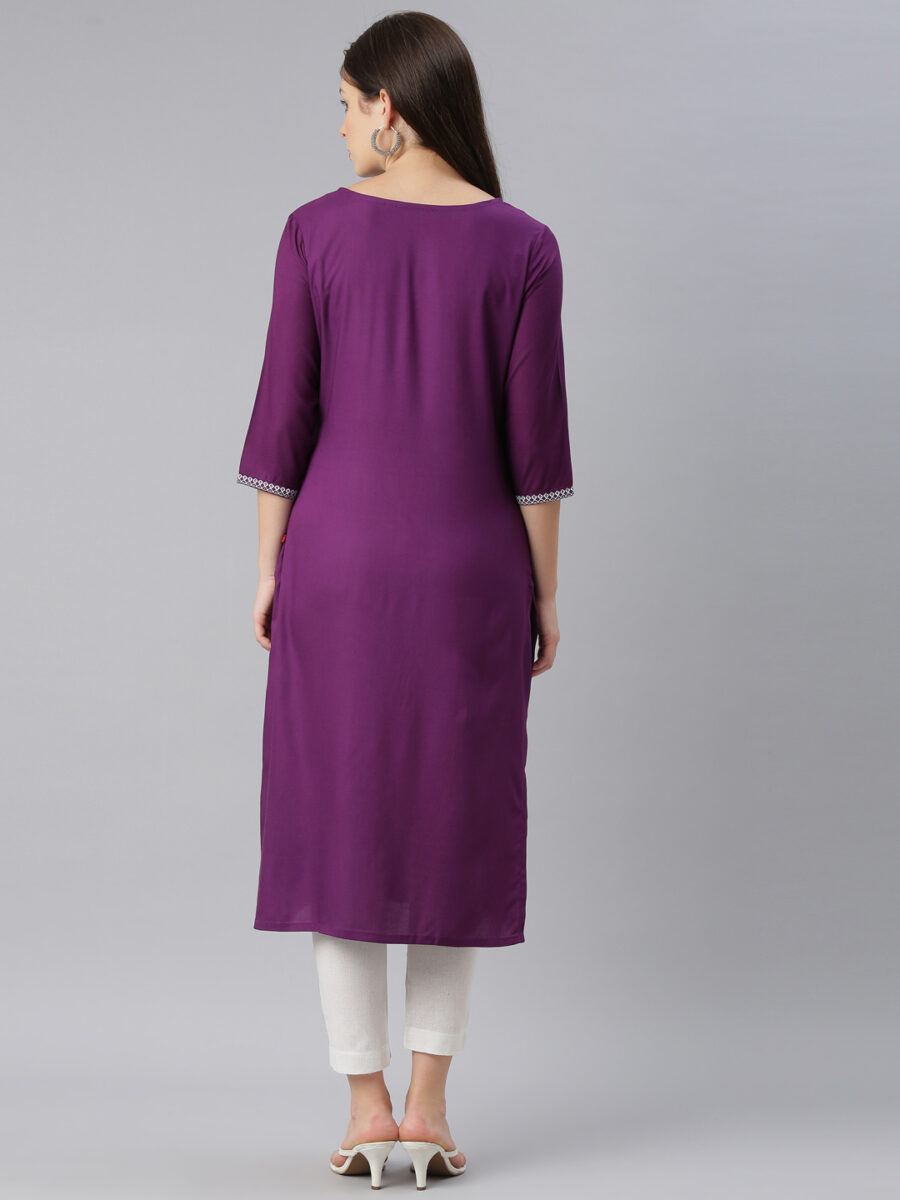 Marcia Purple Printed Rayon Straight Kurta Set - Image 2