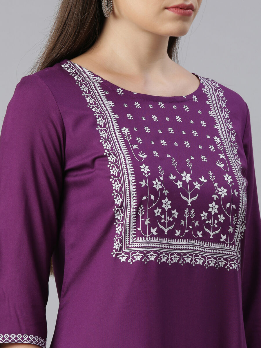 Marcia Purple Printed Rayon Straight Kurta Set - Image 3