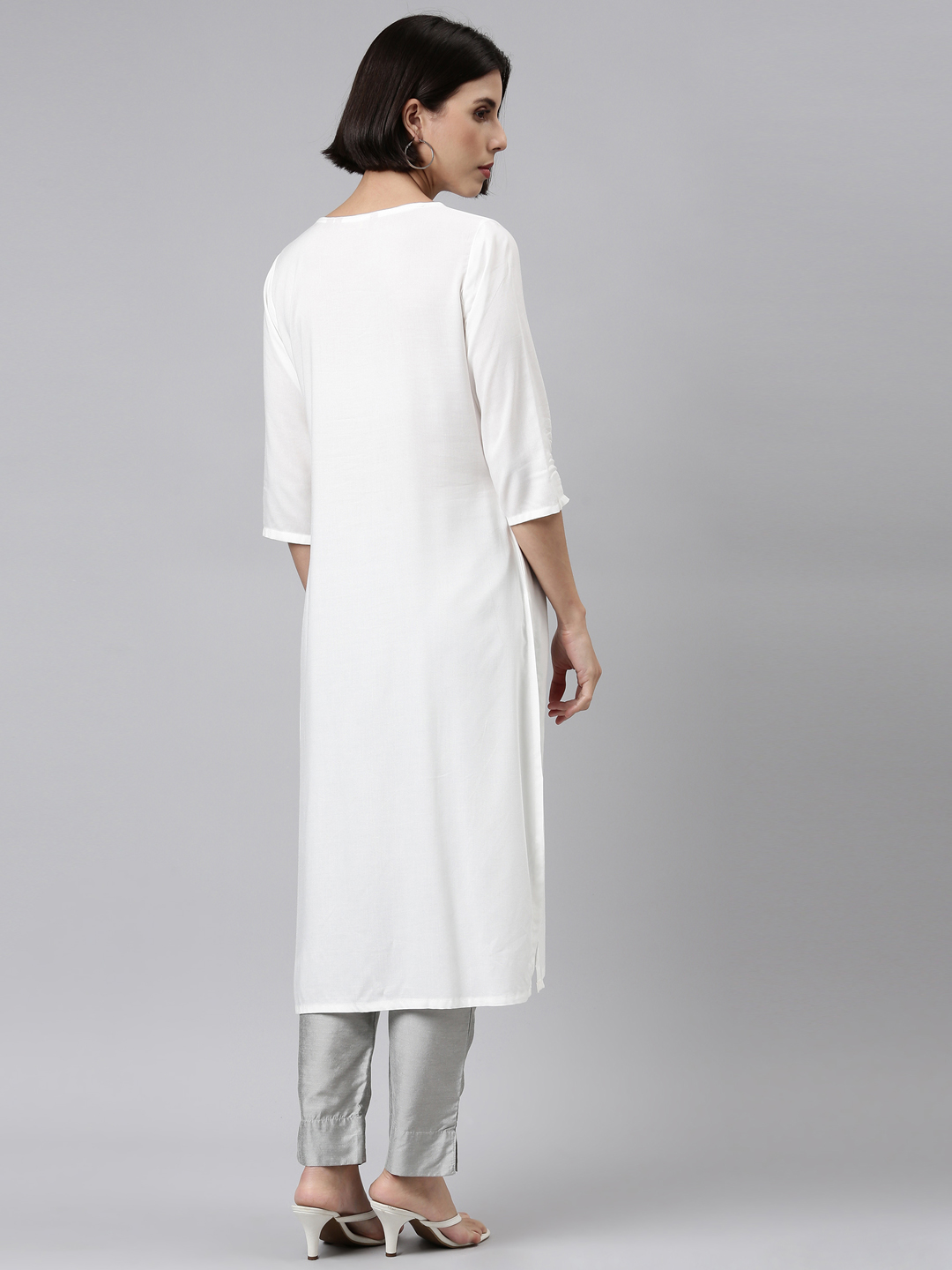 Marcia White Embroidred Rayon Straight Kurta - Image 2