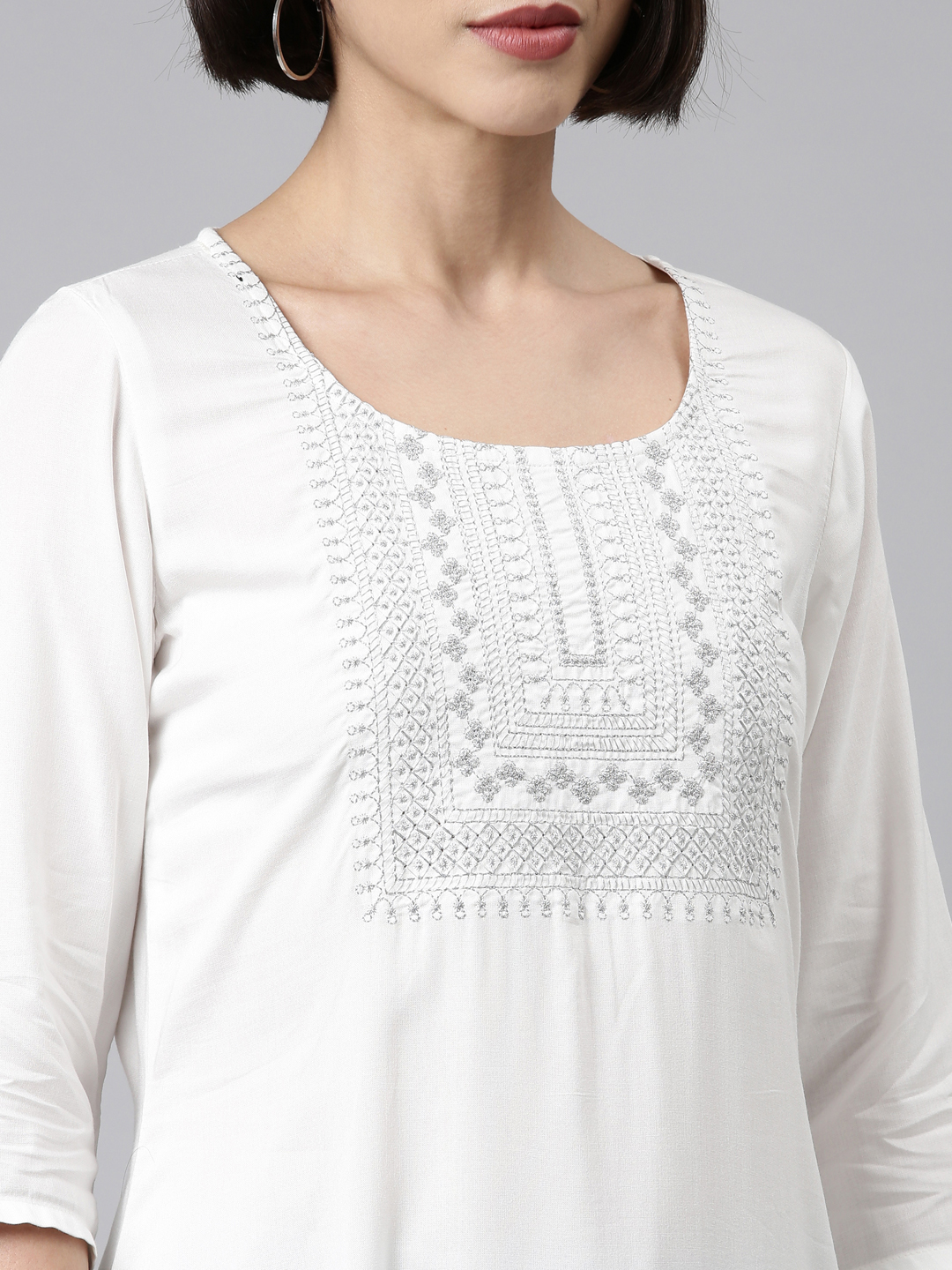 Marcia White Embroidred Rayon Straight Kurta - Image 3