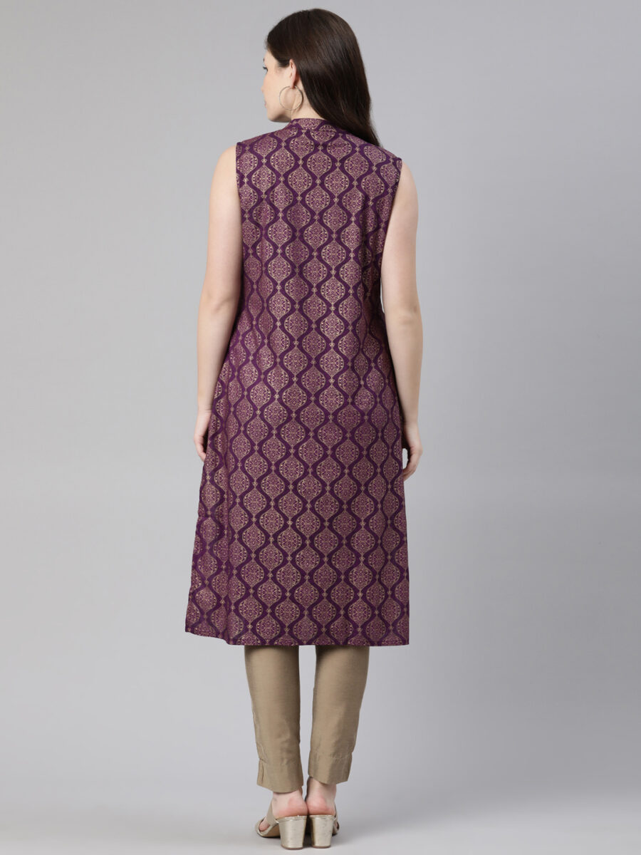 Marcia Purple Printed Rayon Straight Long Kurta - Image 2