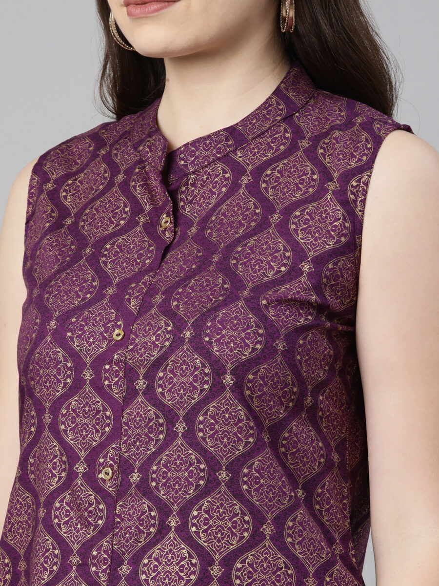 Marcia Purple Printed Rayon Straight Long Kurta - Image 3