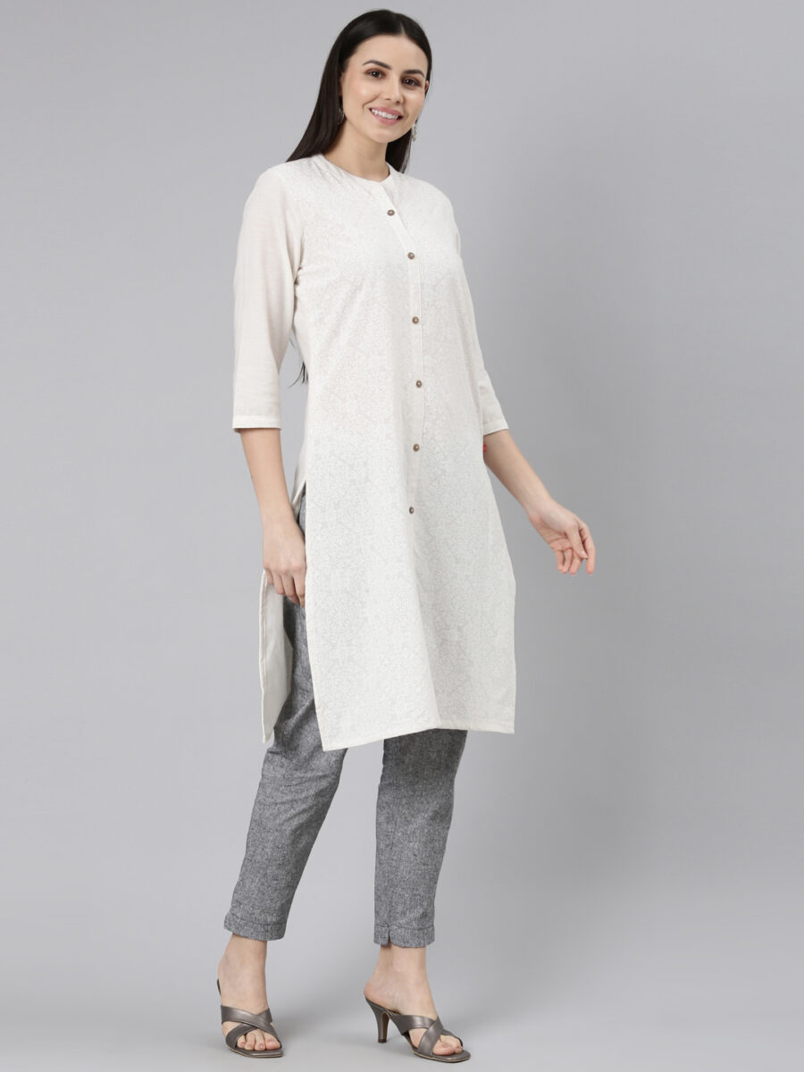 Marcia White Printed Cotton Straight Long Kurta - Image 5