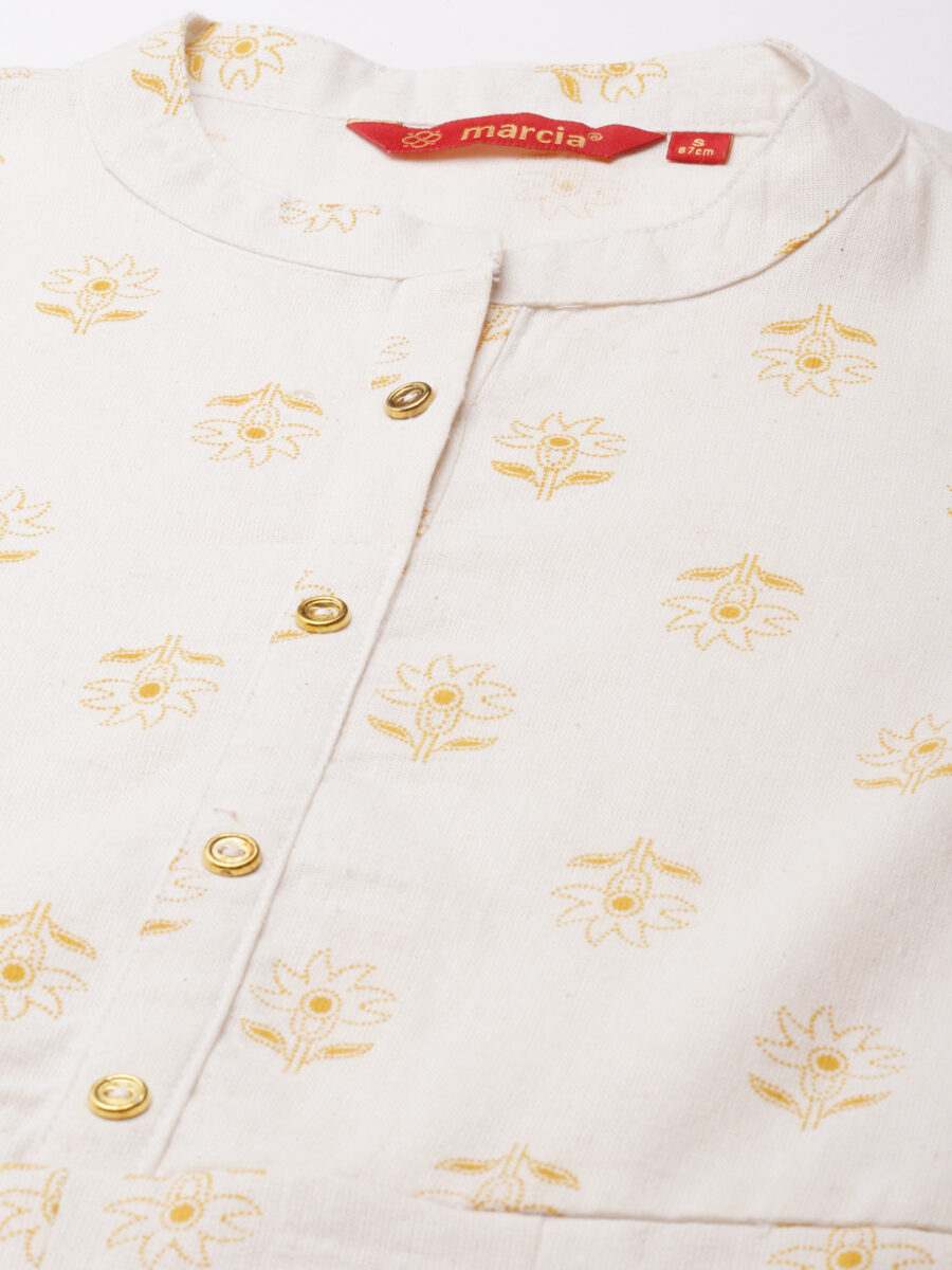 Marcia Mustard Printed Cotton A-Line Long Kurta - Image 6