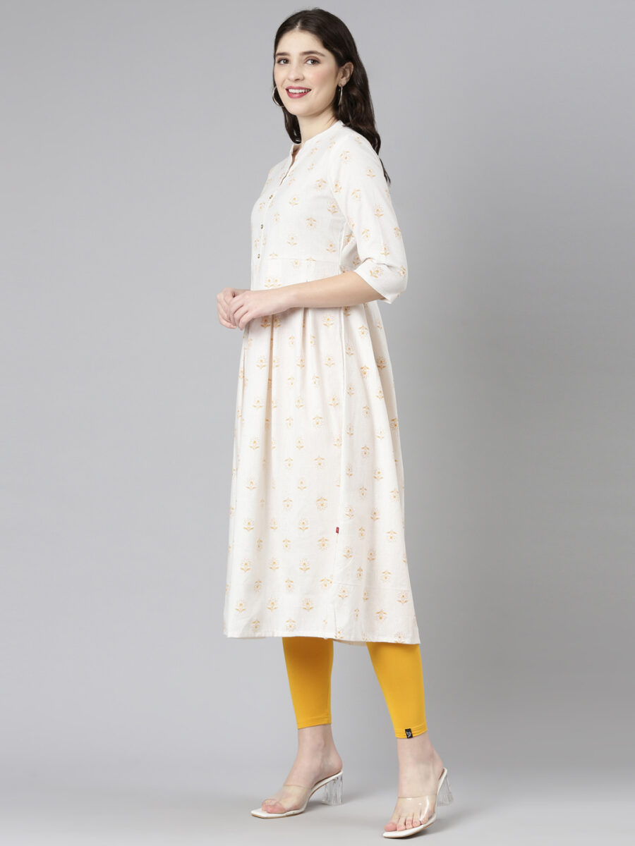 Marcia Mustard Printed Cotton A-Line Long Kurta - Image 5