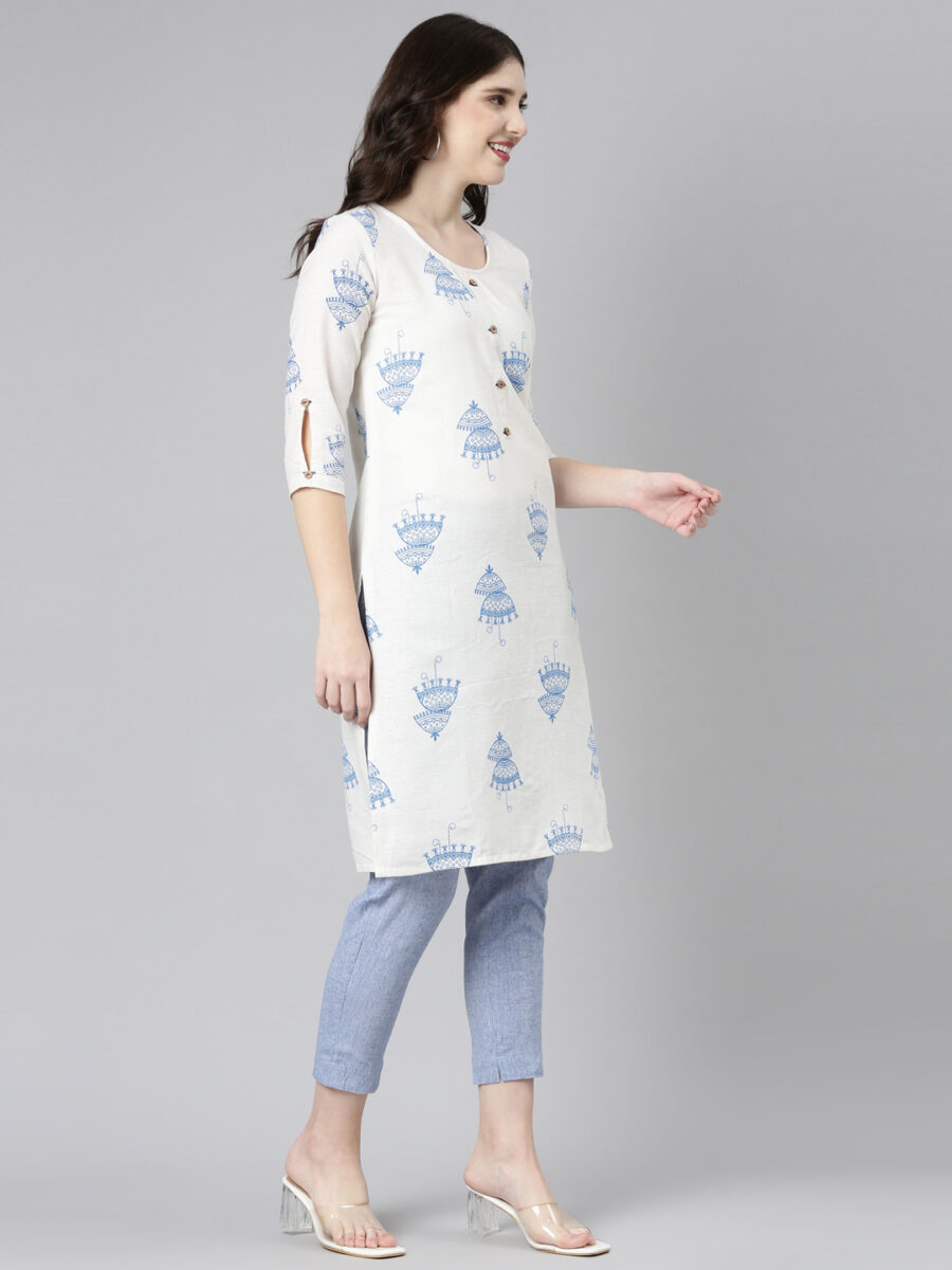 Marcia White Printed Cotton Straight Long Kurta - Image 4
