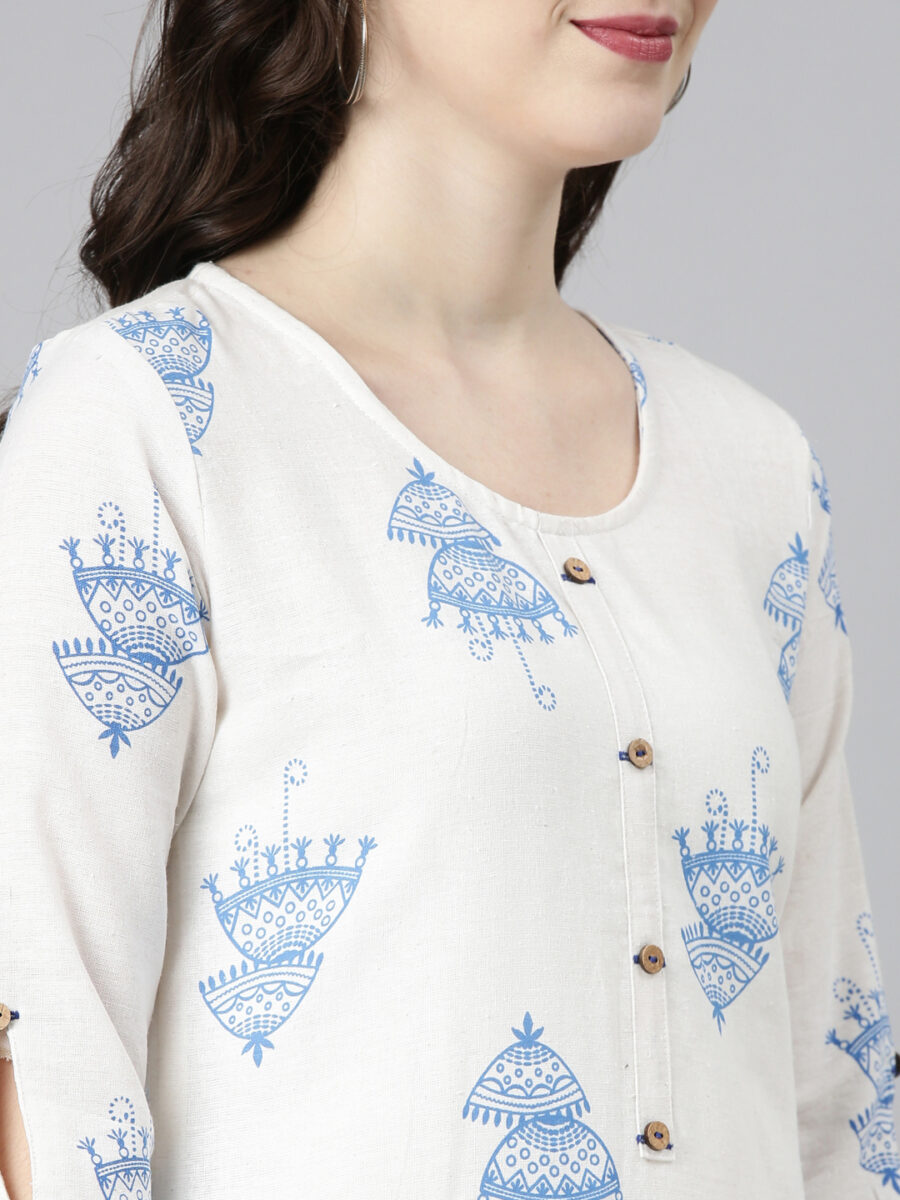 Marcia White Printed Cotton Straight Long Kurta - Image 6