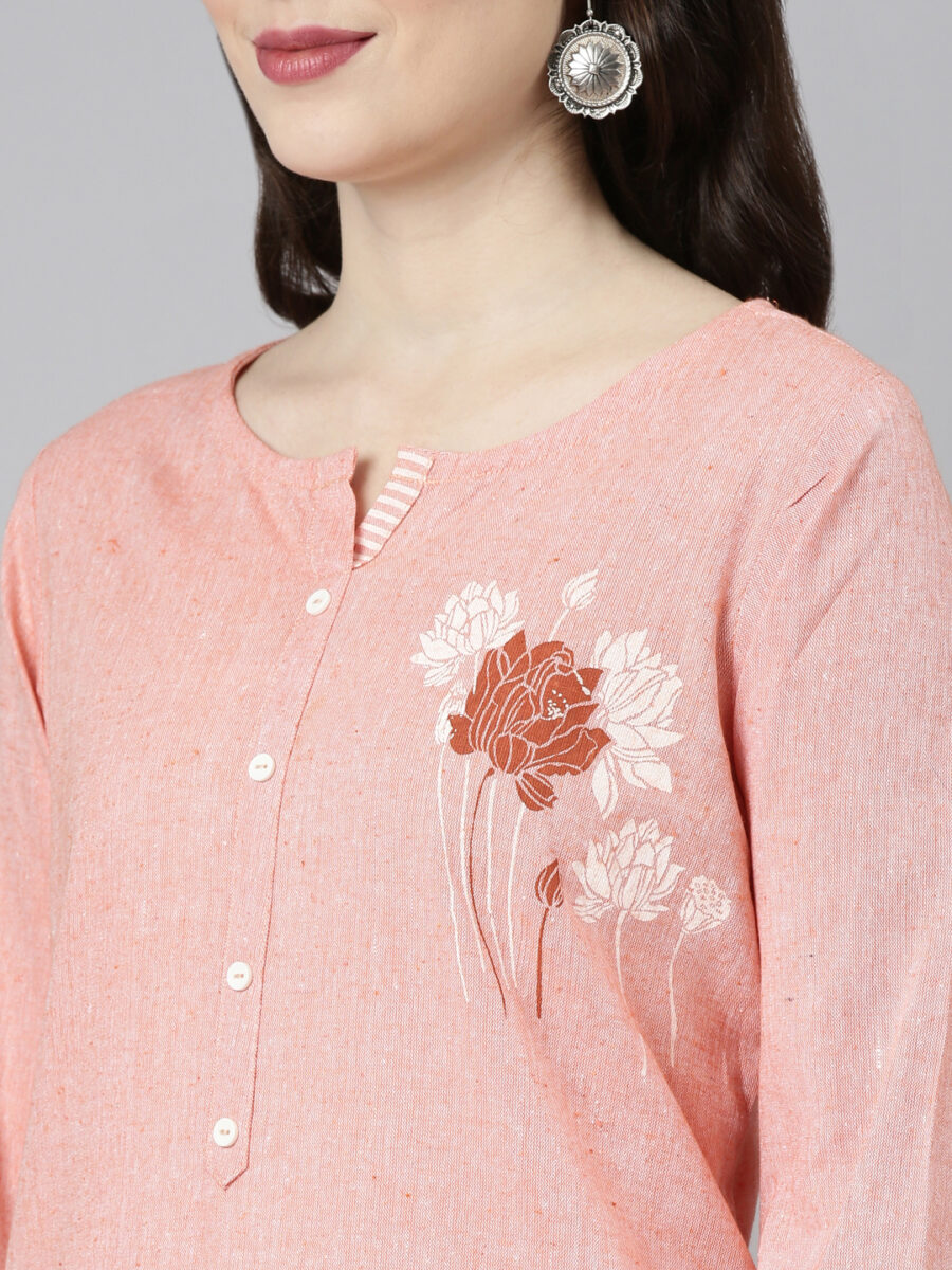Marcia Peach Embroidred Cotton Straight Kurta Set - Image 6