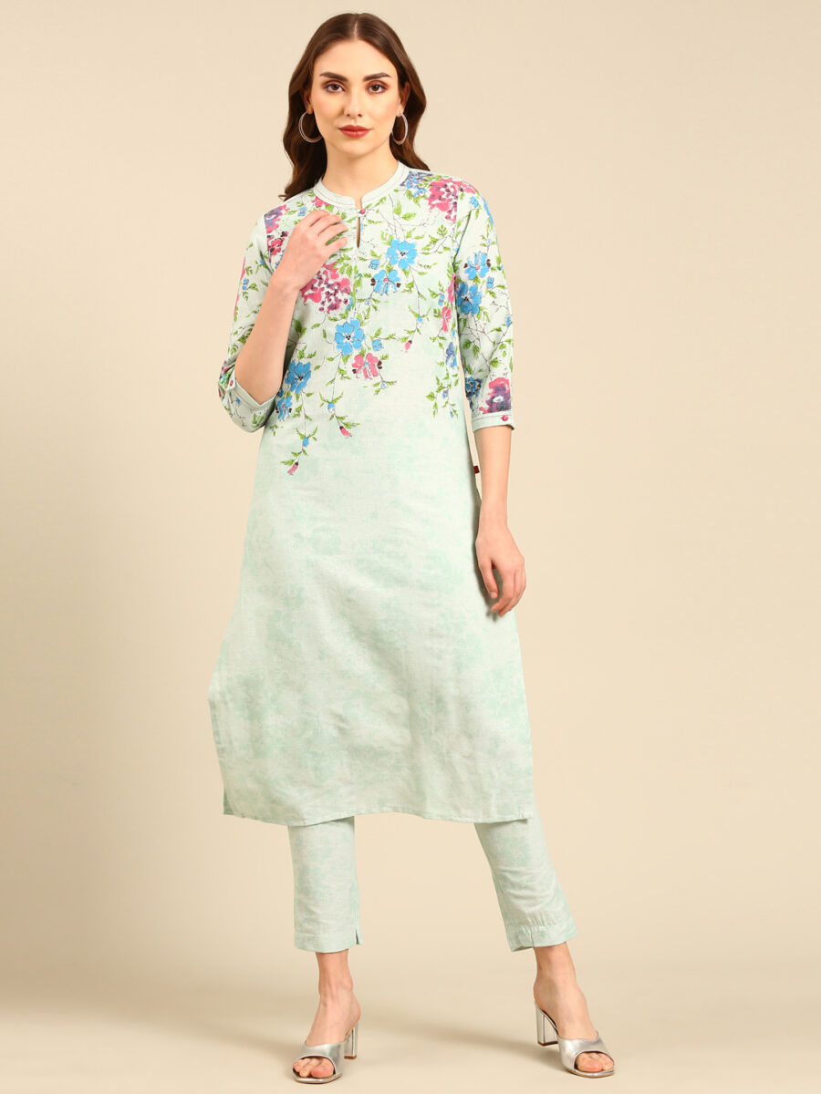 Marcia Aqua printed Cotton Straight Kurta Set - Image 2