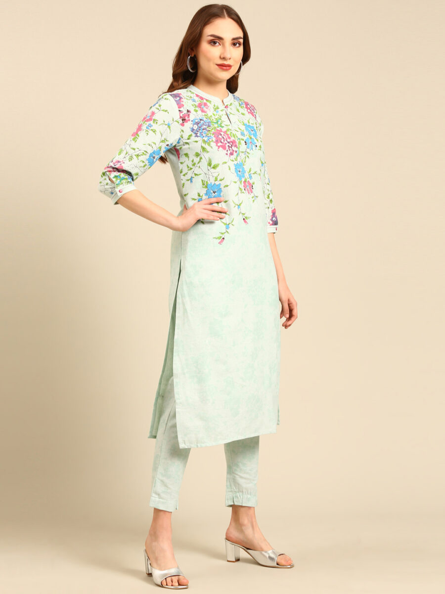 Marcia Aqua printed Cotton Straight Kurta Set - Image 3