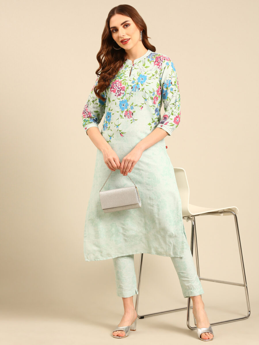 Marcia Aqua printed Cotton Straight Kurta Set